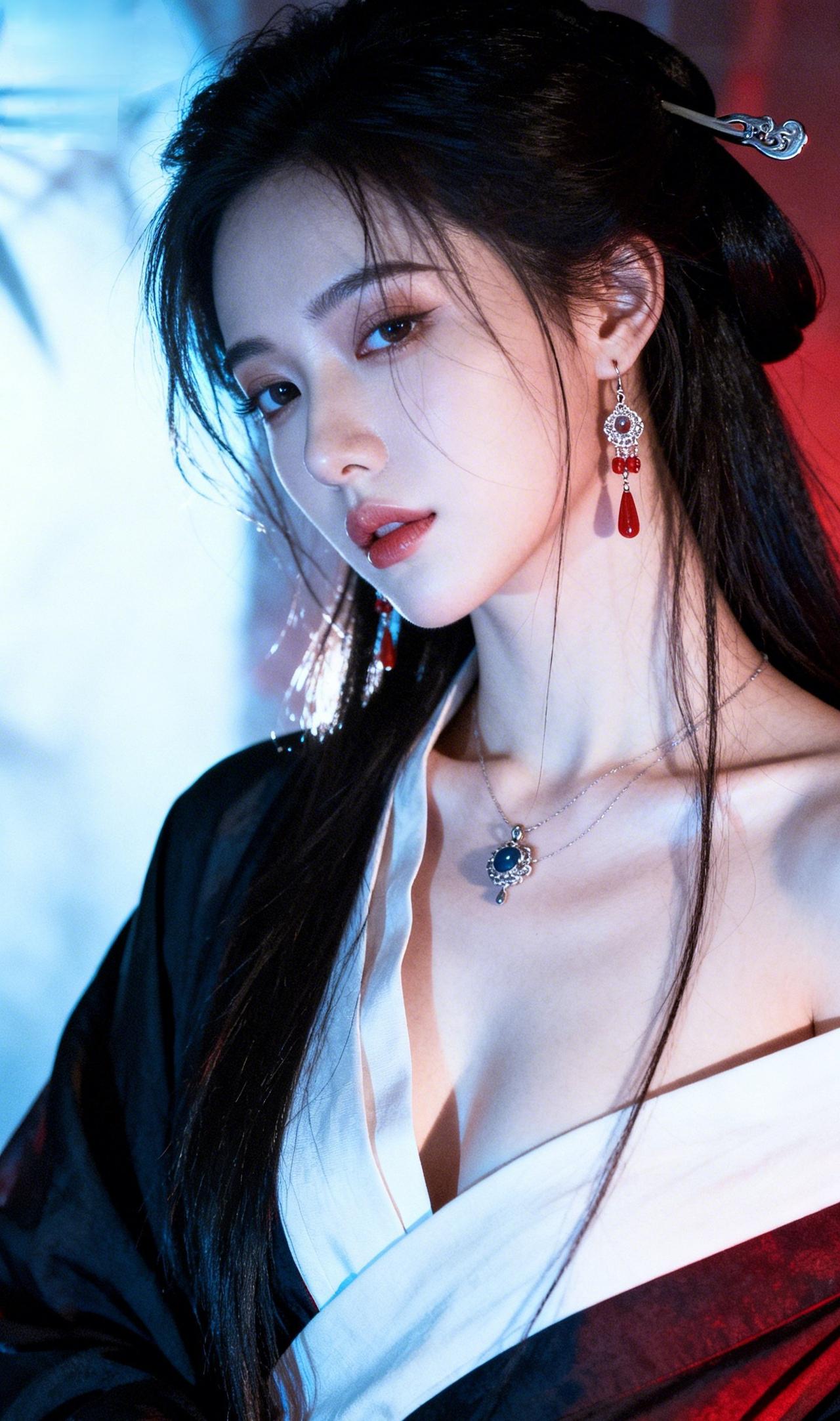 一蓑烟雨任平生，半盏清酒慰风尘。黑红撞色里藏着侠骨柔情，发丝飞扬间尽是清冷风骨，