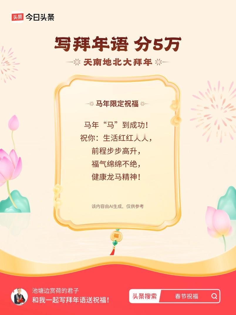 写拜年语送祝福新春拜年送祝福！我的祝福是：“马年“马”到成功！祝你：生活红红火火