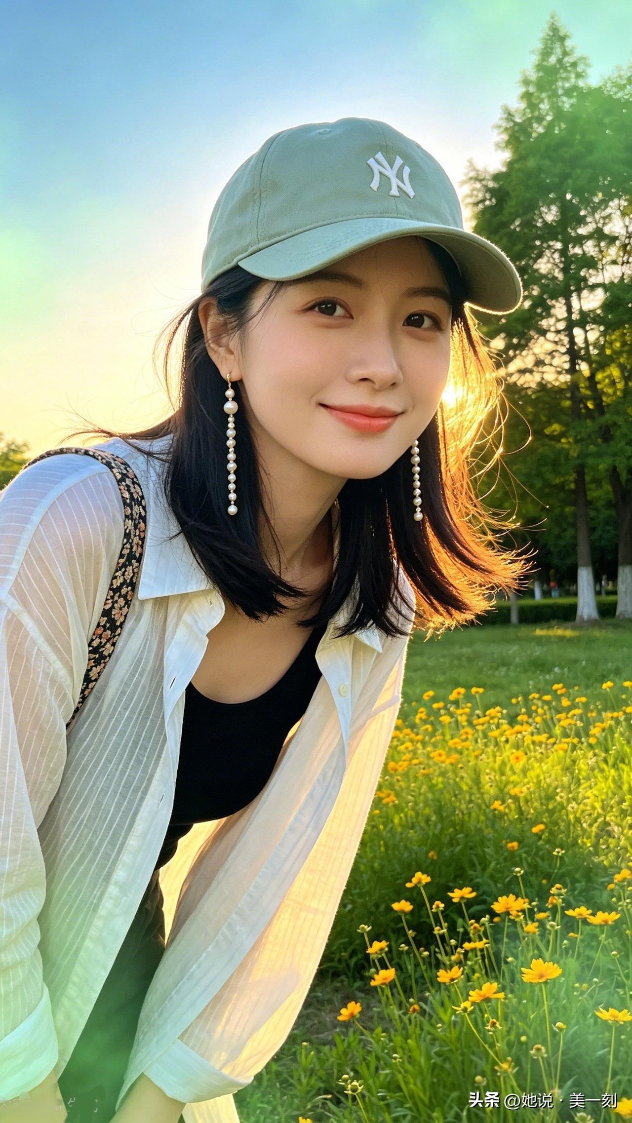 阳光明媚的午后，少女在花海中微笑