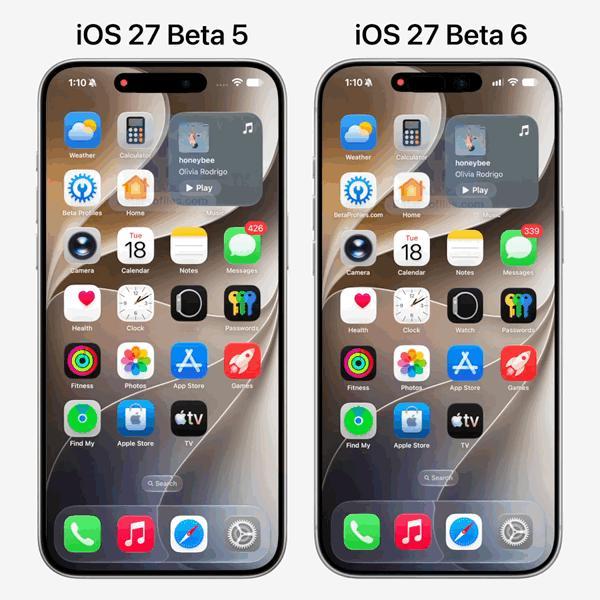 iOS27首次一周一更iOS27beta6版本的下拉搜索做了新的设计动画设计，整