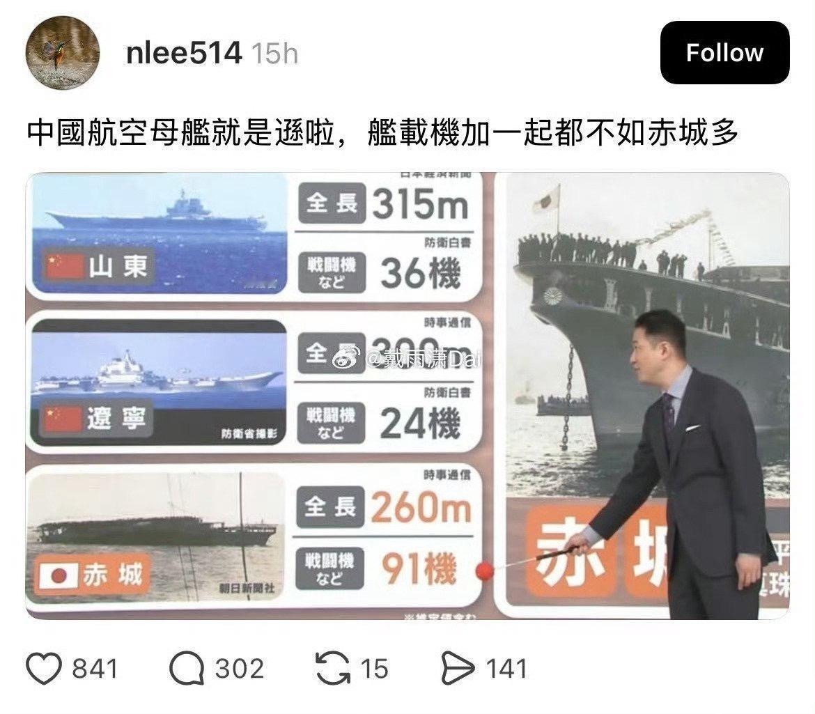 又硬吹！日本人拿二战航母和山东辽宁舰比舰载机数量！

没想到，下面还真有台蛙高潮
