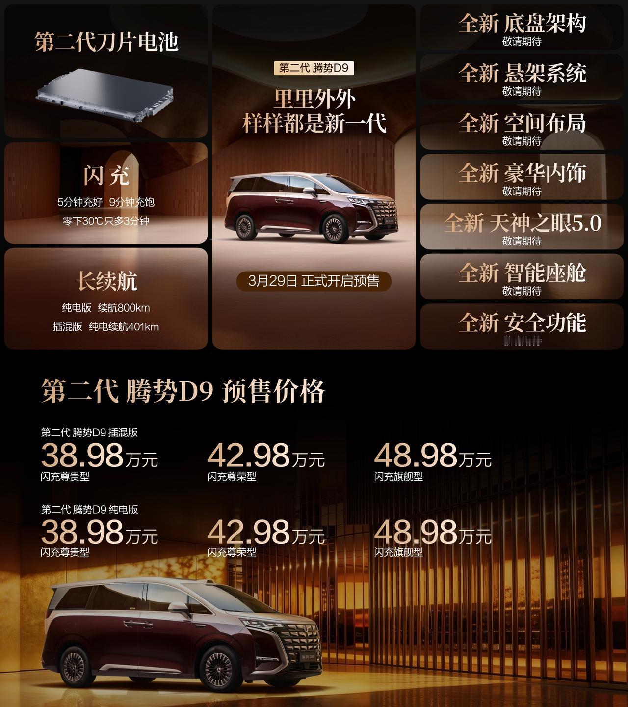 首搭闪充的MPV来了！第二代腾势D9以全面进化开启预售

腾势 D9 这款车的重