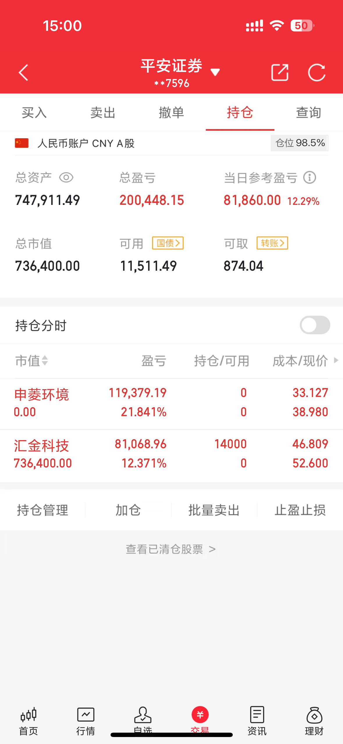 50万本金，目标一个月翻倍，（第5天）今日买入：300561汇金科技今日卖出：3