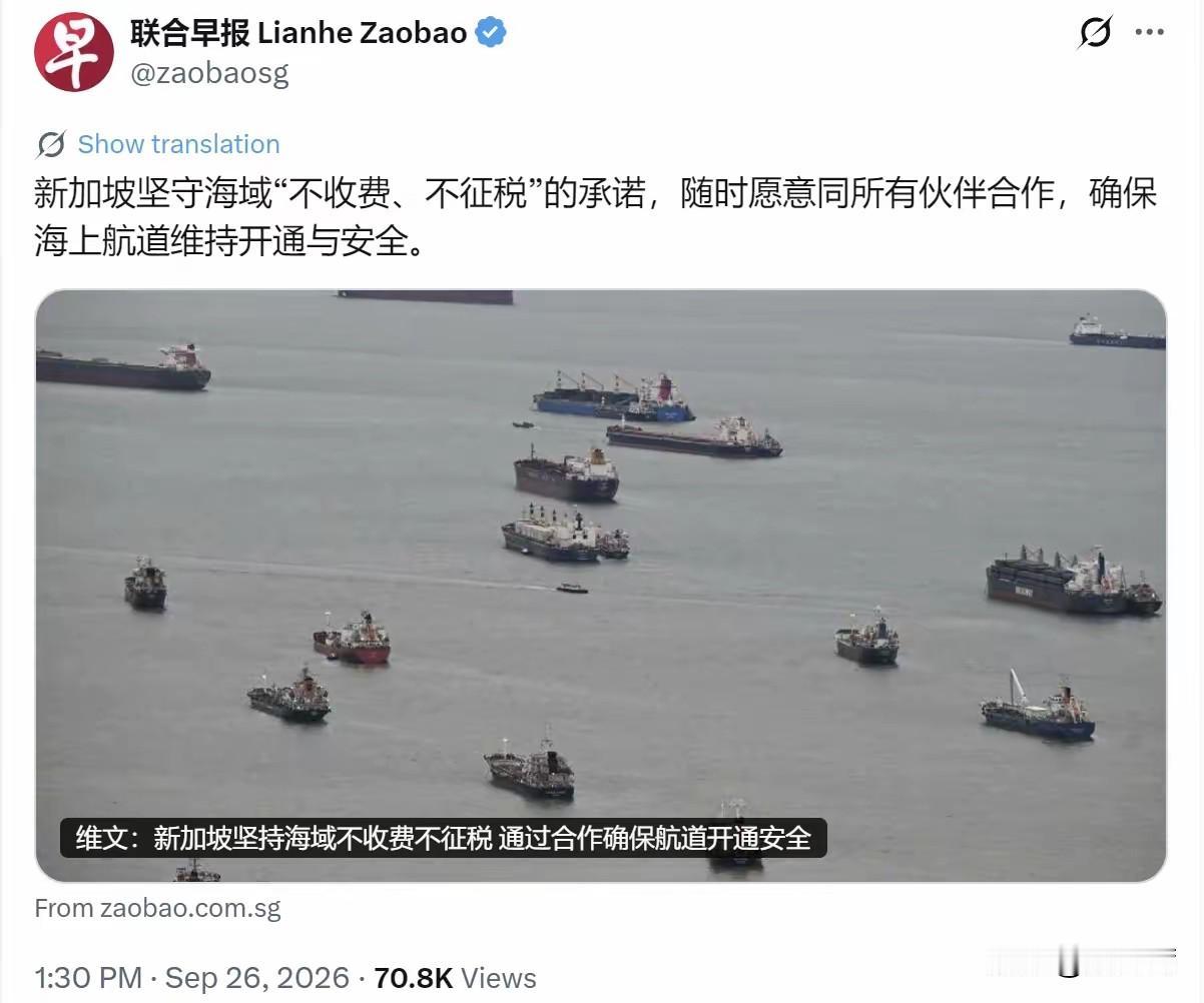 虚伪，不知羞耻！
新加坡敢说自己没有想过对马六甲海峡收费征税吗？
不是不收费不征