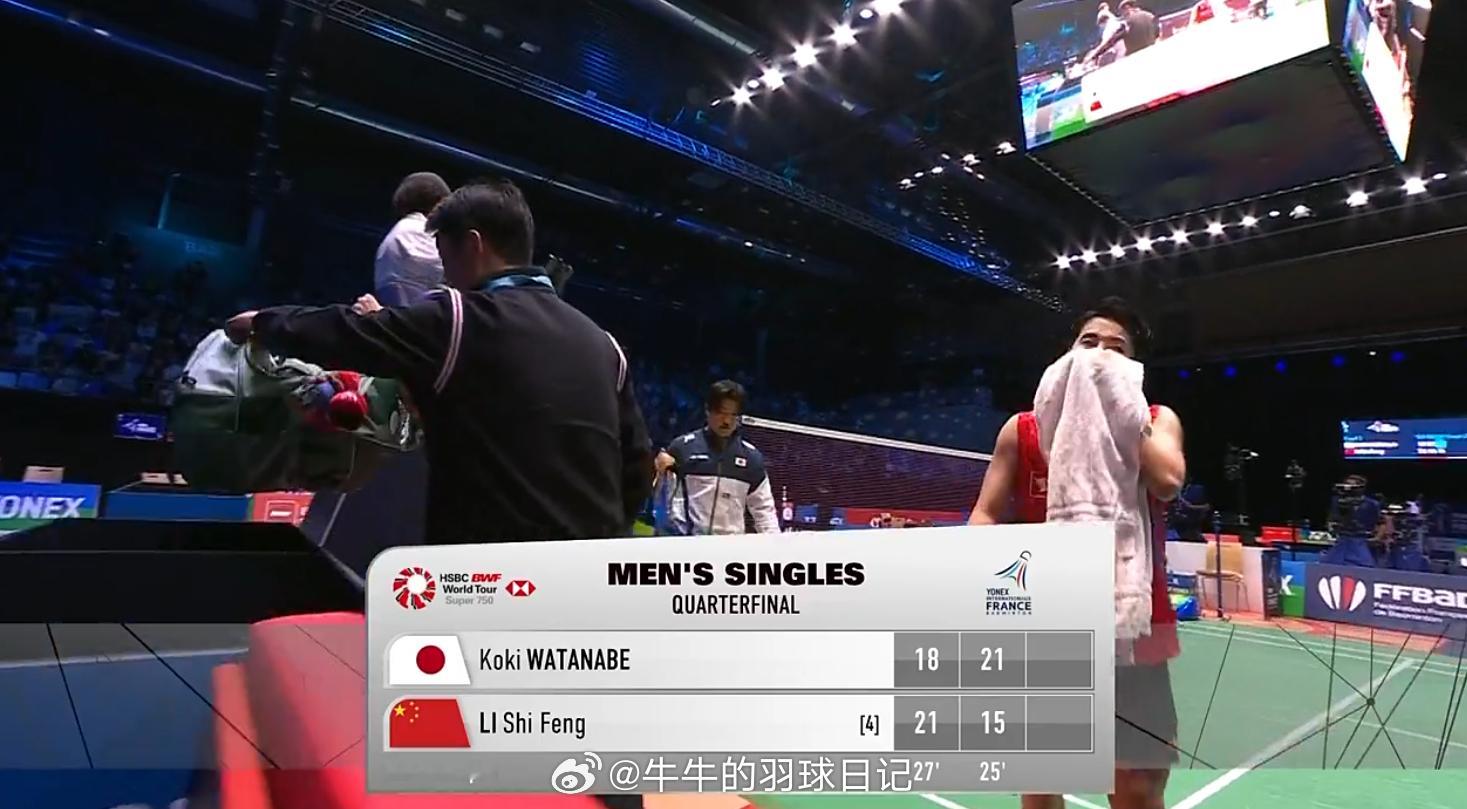 男单 1/4赛 渡边航贵 18-21 21-15 李诗沣(4) 决胜局2025年
