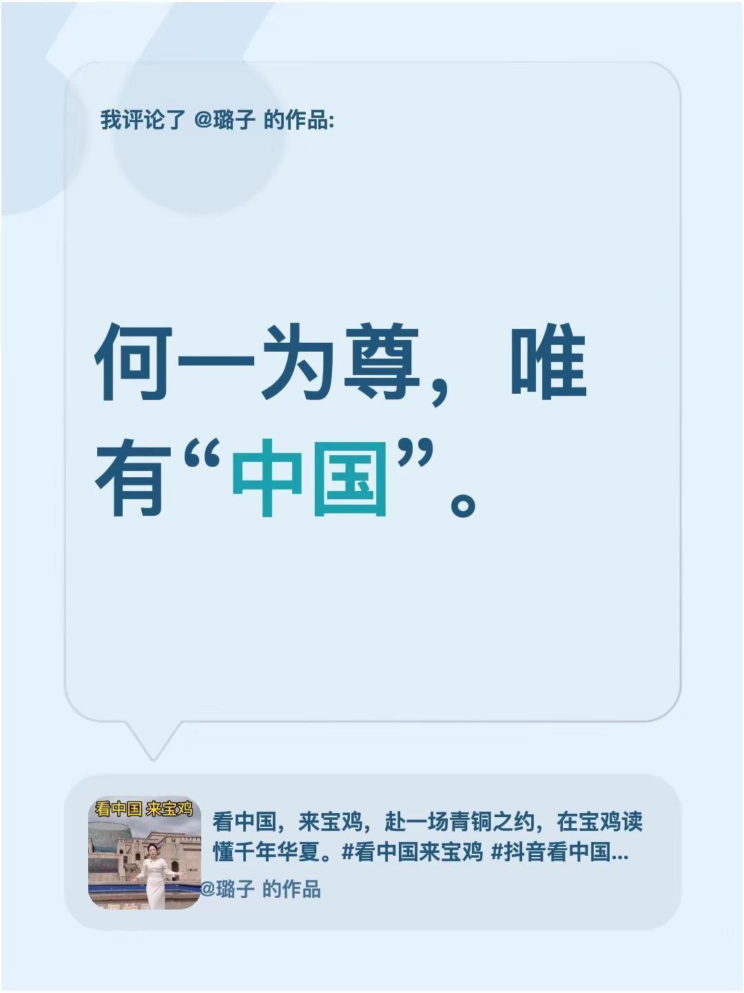 我评论了@璐子 的作品：何一为尊，唯有“中国”。