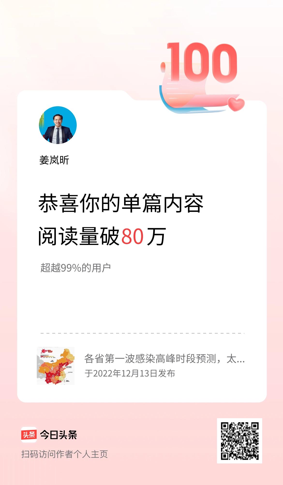 单篇内容获得阅读量破80万啦！