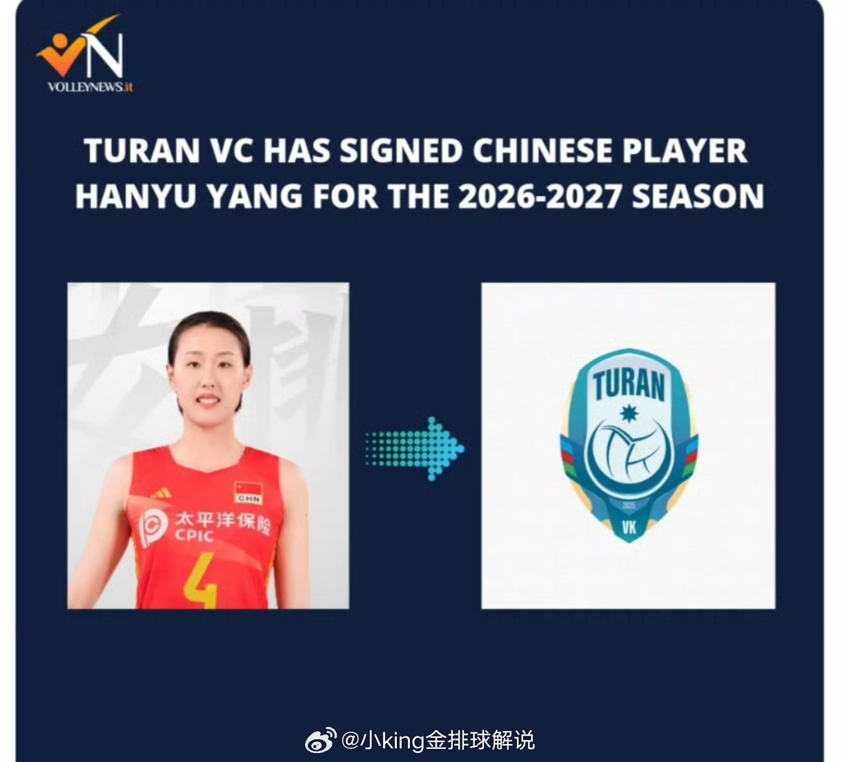 据传:阿塞拜疆图兰VC俱乐部签约杨涵玉，等待官宣。中国女排世界排坛资讯