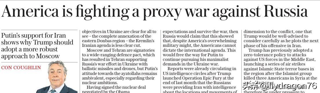 《每日电讯报》首席防务分析师康·考夫林（Con Coughlin）今天兴高采烈地