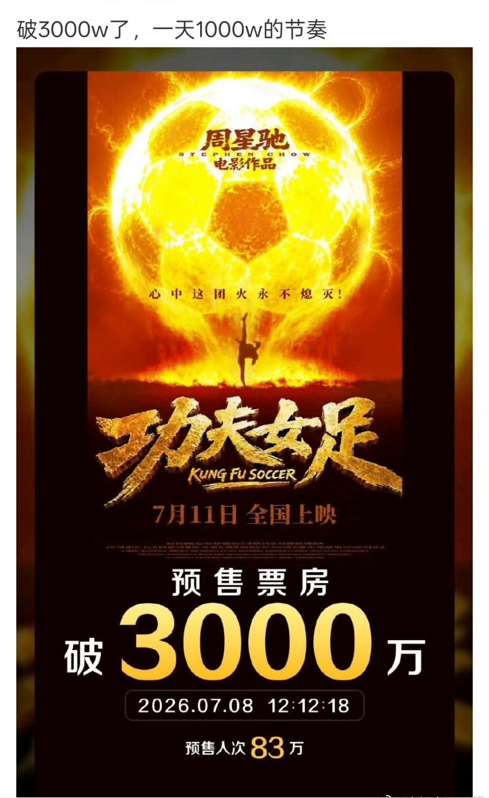 功夫女足质感功夫女足预售票房都破3000w啦！周星驰+迪丽热巴+张艺兴 还是有点