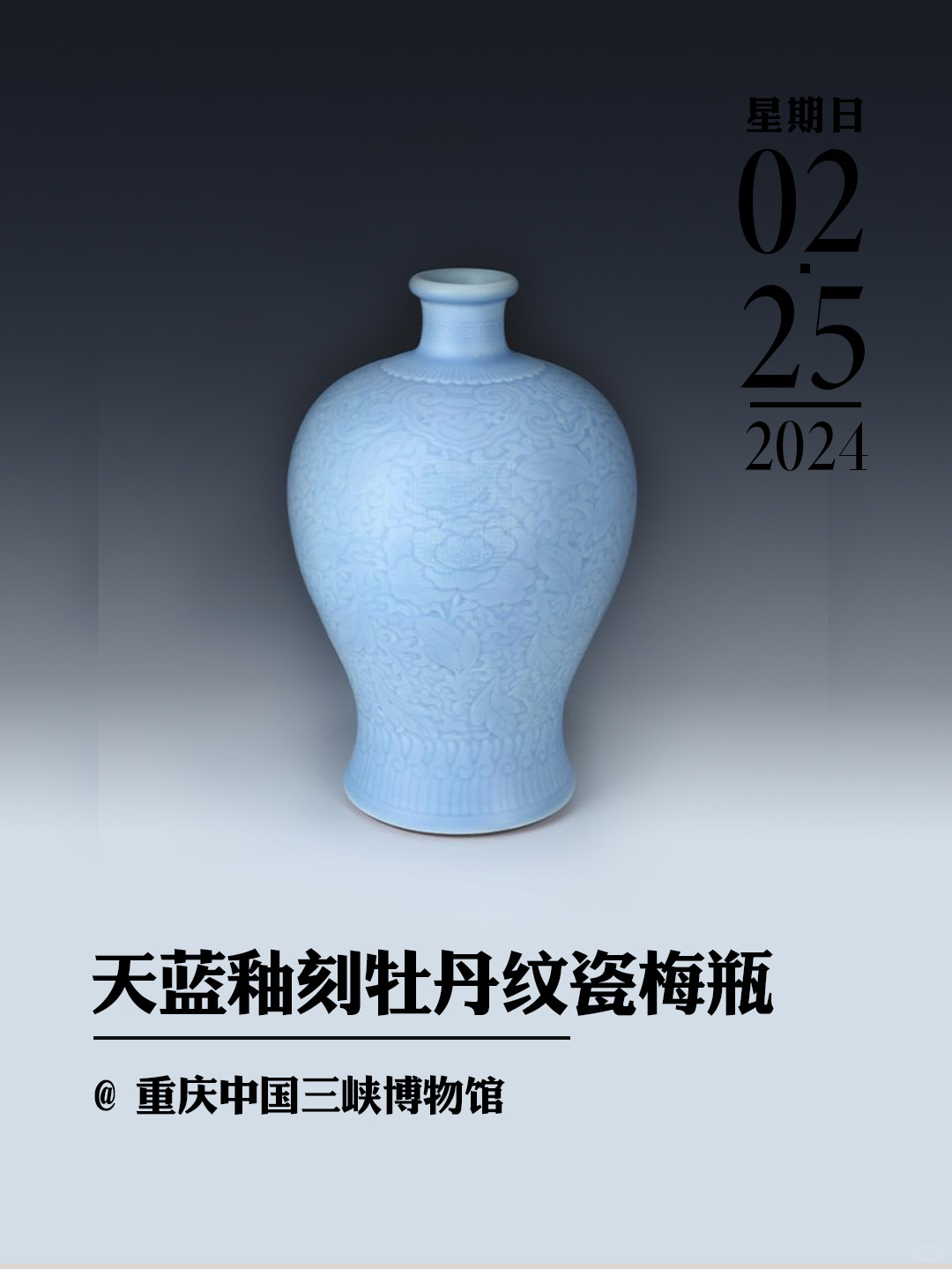 文物会说话|清雍正款天蓝釉刻牡丹纹瓷梅瓶