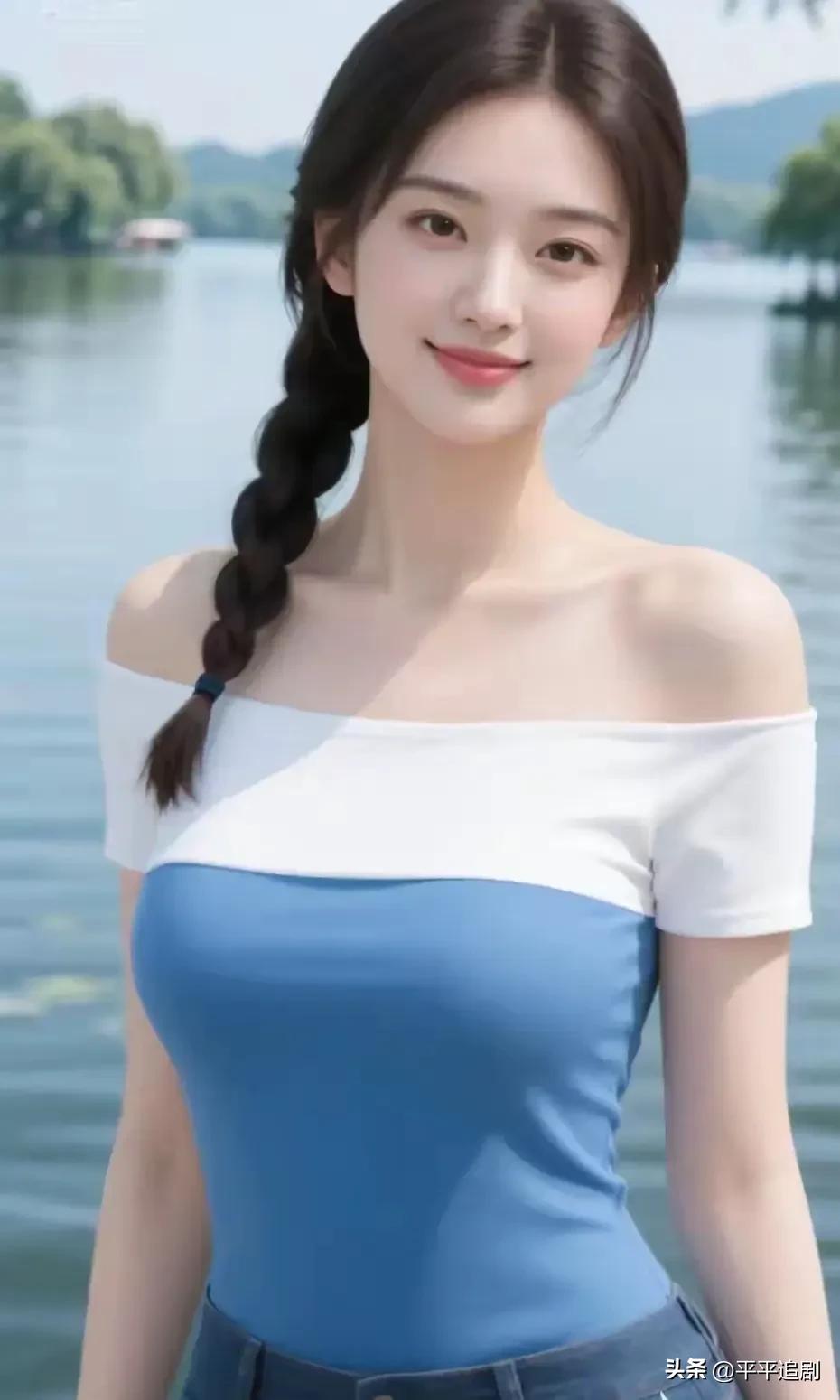 什么样的女人,最有魅力?
湖光山色为幕，一字肩裙装衬出温柔肩线，侧编麻花辫藏着少