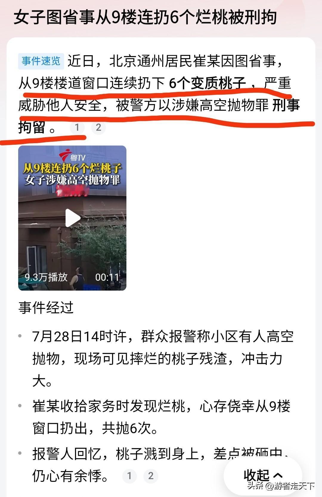 很多人最大的问题不仅是素质低，还有不懂法，往楼下扔烂桃这种事跟图省事都没关系，家