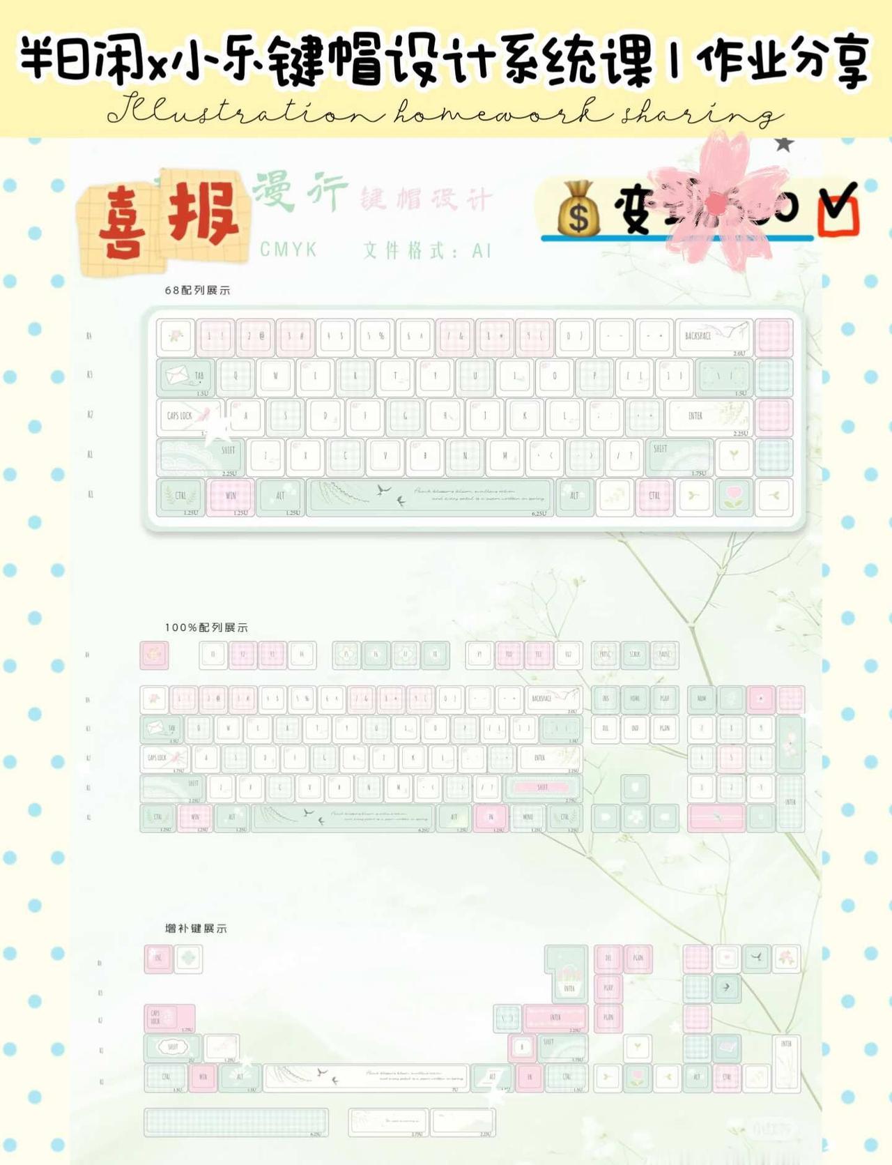 🍃键帽设计｜这套小清新风格的作品你喜欢吗
标准104➕41增补 色彩：CMYK