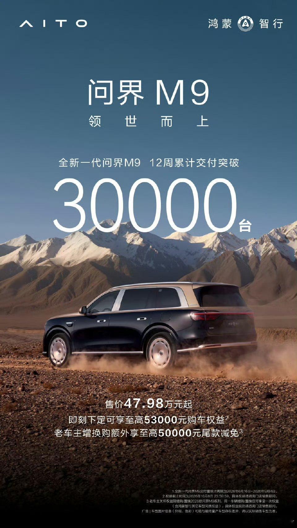 全新问界M9交付12周破三万。真是牛啊。 ​​​