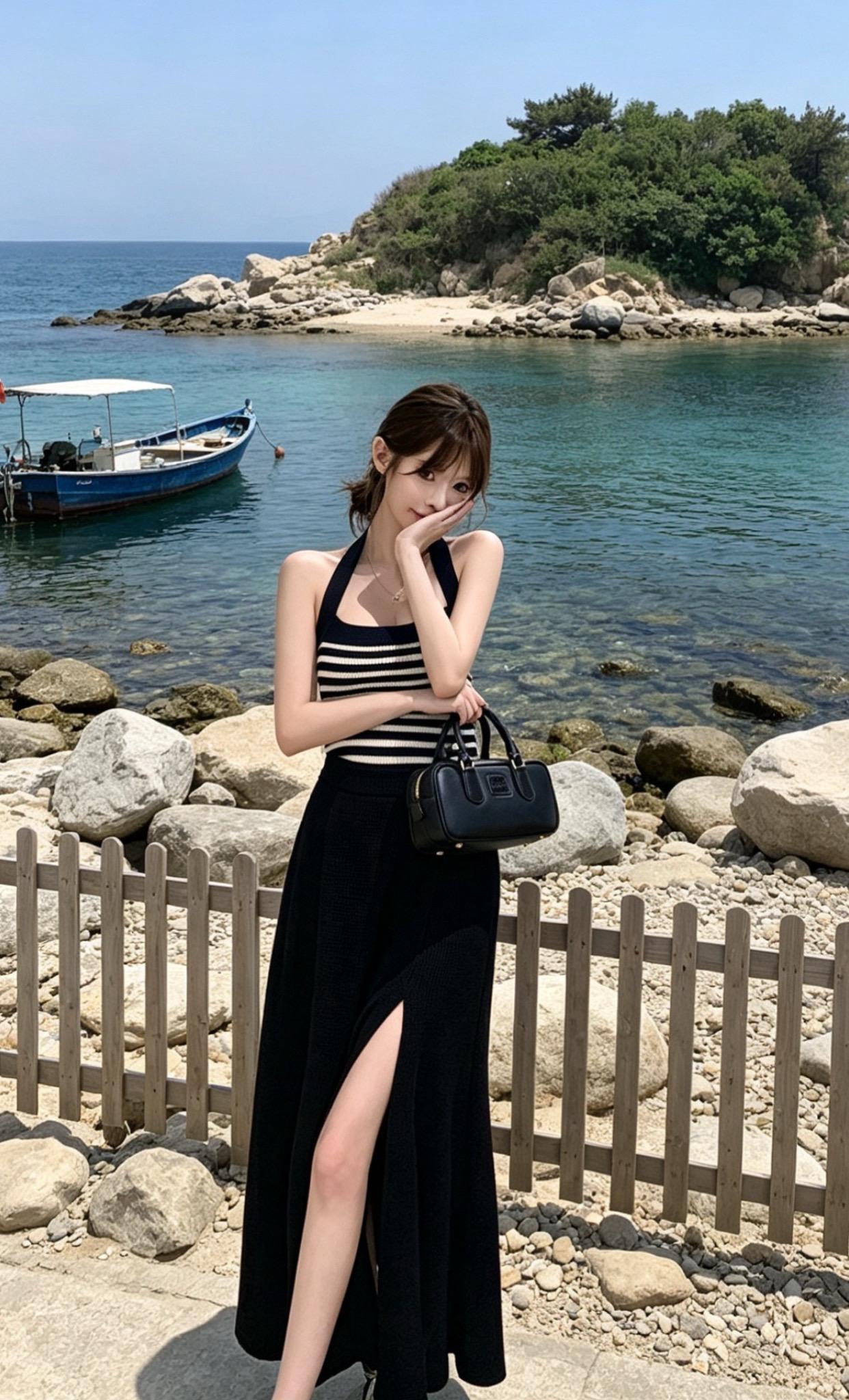 挂脖显瘦长裙 气质这一块拿捏死死的