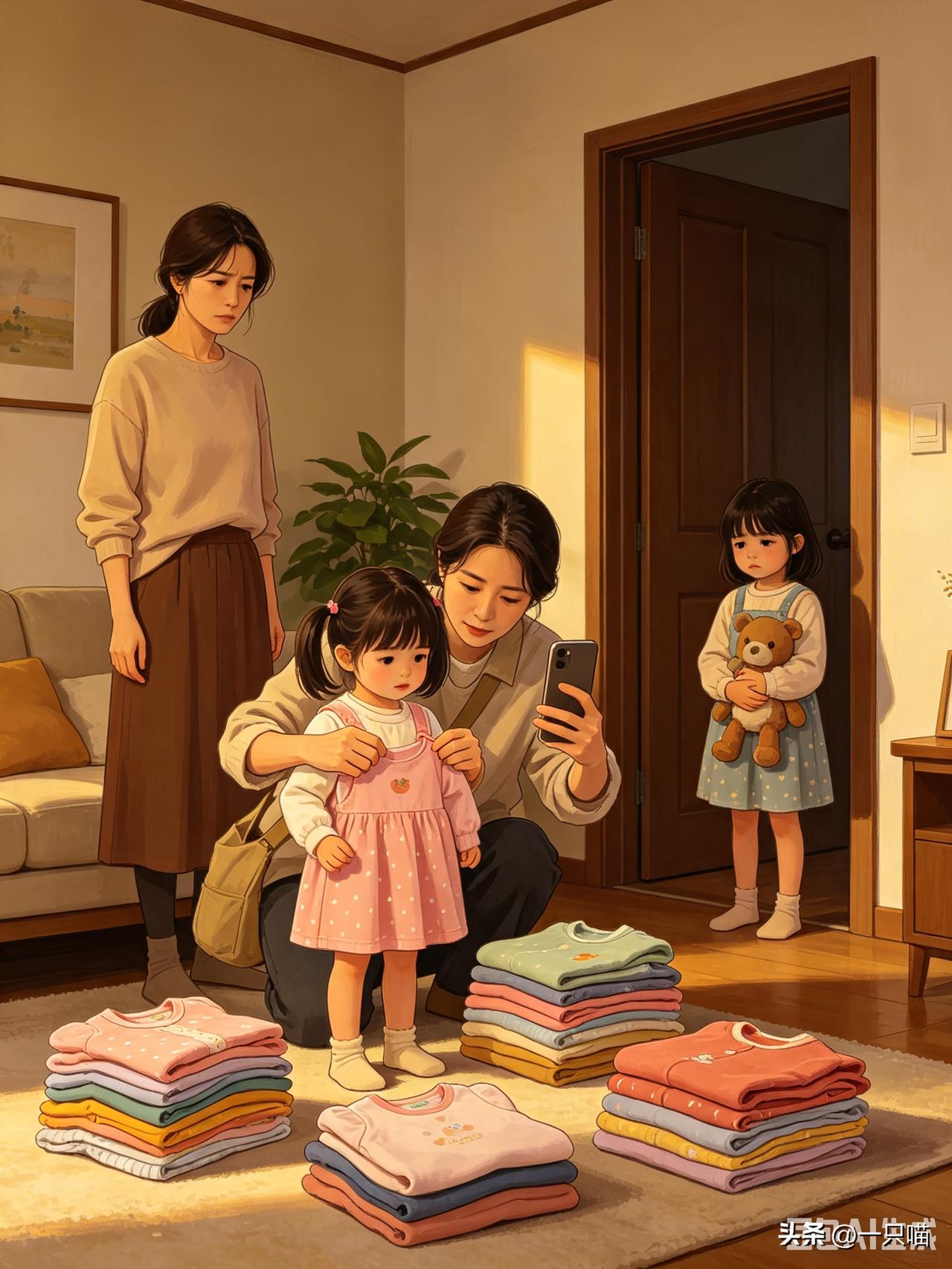 前段时间特意给大姑姐、
小叔家的孩子买衣服，
一共准备了四套。
小叔的女儿暑假暂