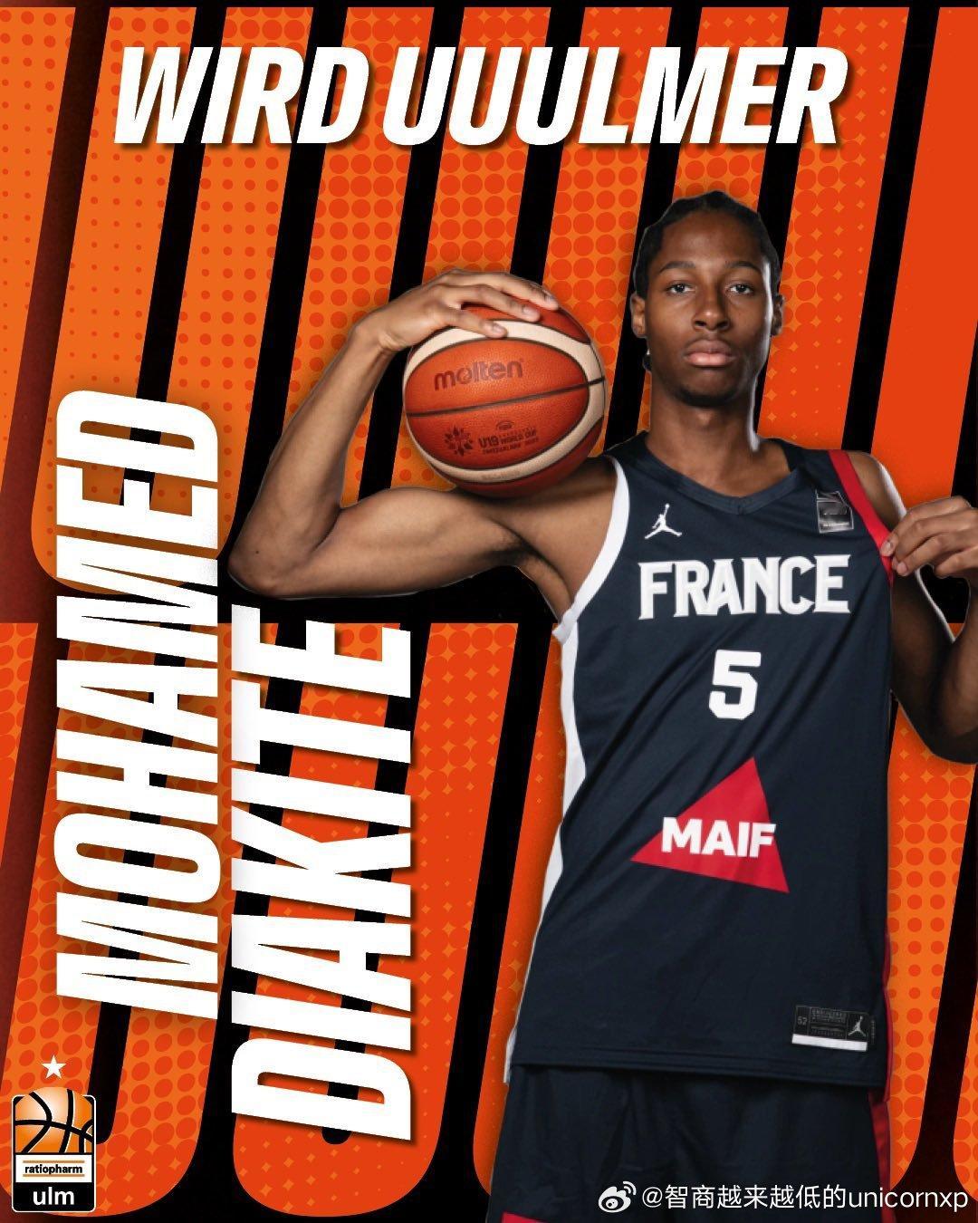 乌尔姆官宣签下法国前锋Mohamed Diakite(2006-208cm-F)