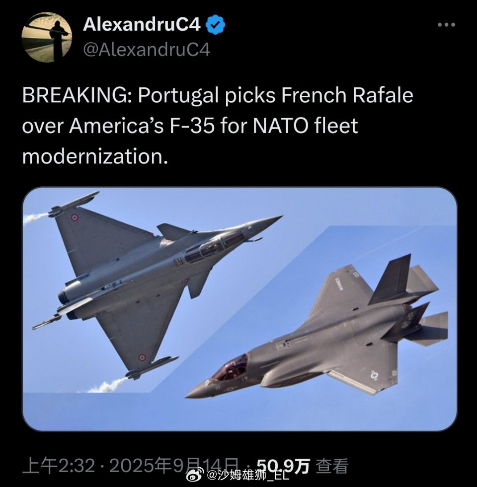 媒体报道，葡萄牙放弃F-35而选择法国“阵风”战斗机作为空军的现代化升级。 ​​