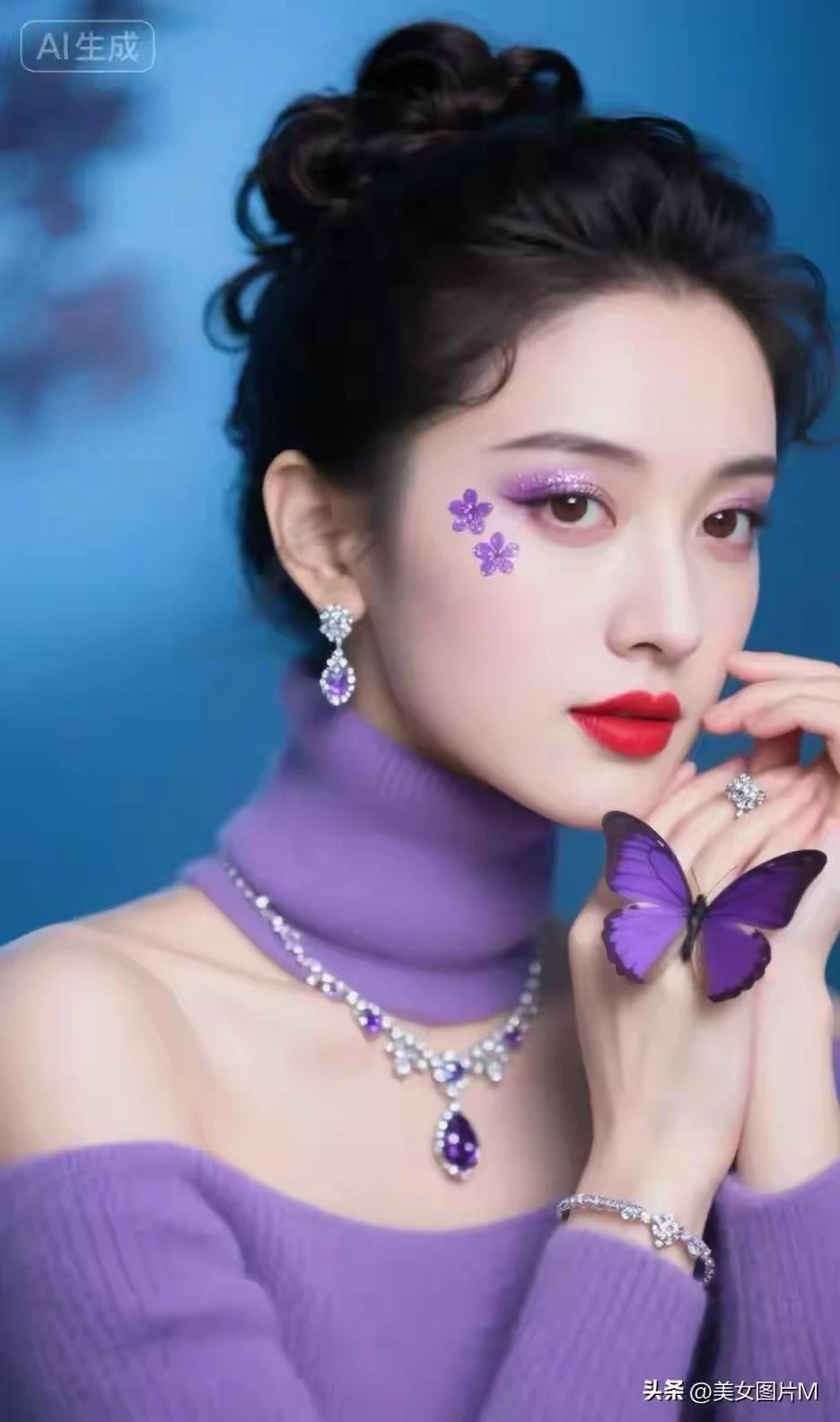 莫说人间无绝色，
今日得见断人肠。
一顾倾人城，
再顾倾人国。
冷艳美女，红唇微