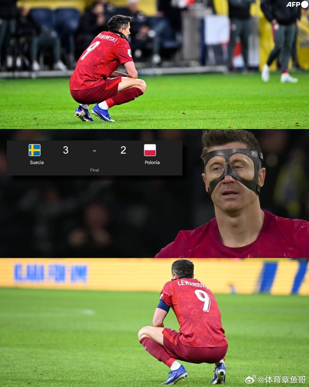 唉，这些画面真是令人心碎。波兰在附加赛决赛中输给瑞典后，莱万的悲伤之情溢于言表。