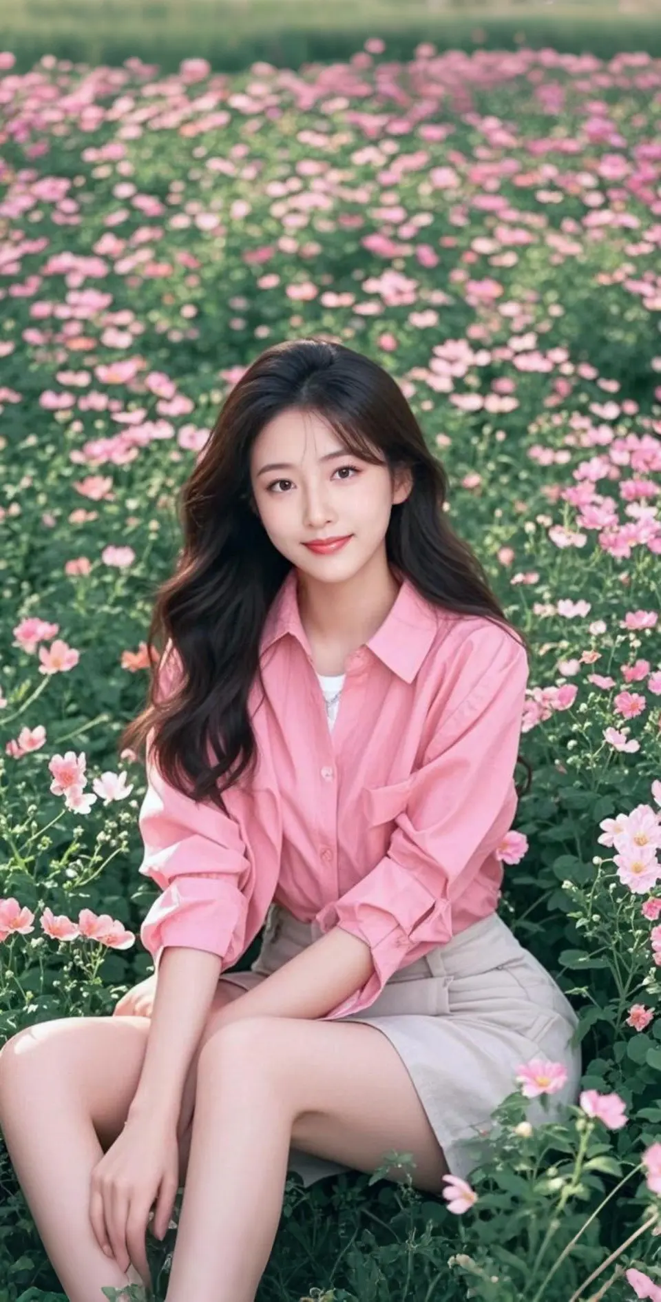 AI扩图 AI粉衣花畔