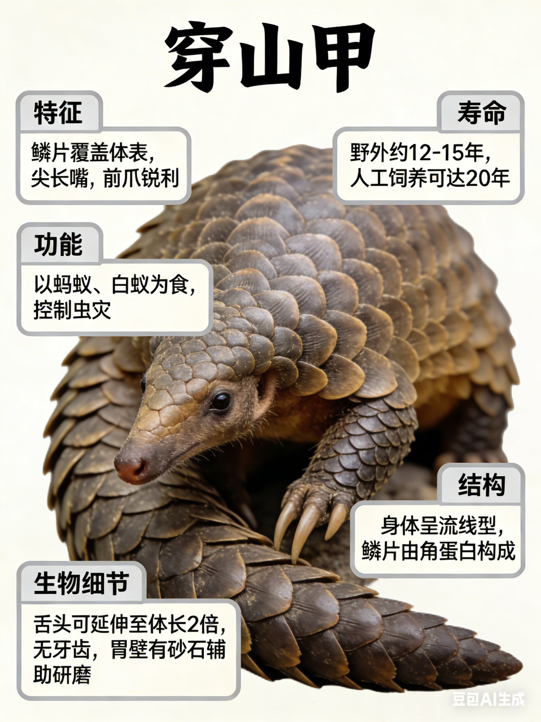 我AI的动物 今天必须认识下“铠甲勇士”穿山甲！它浑身覆盖着硬邦邦的鳞片，像穿了