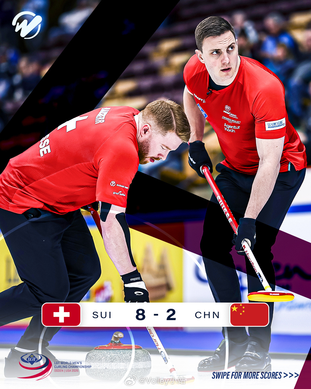 2026男子冰壶世锦赛循环赛，中国队2-8瑞士队，目前3胜3负冰壶冰壶世锦赛