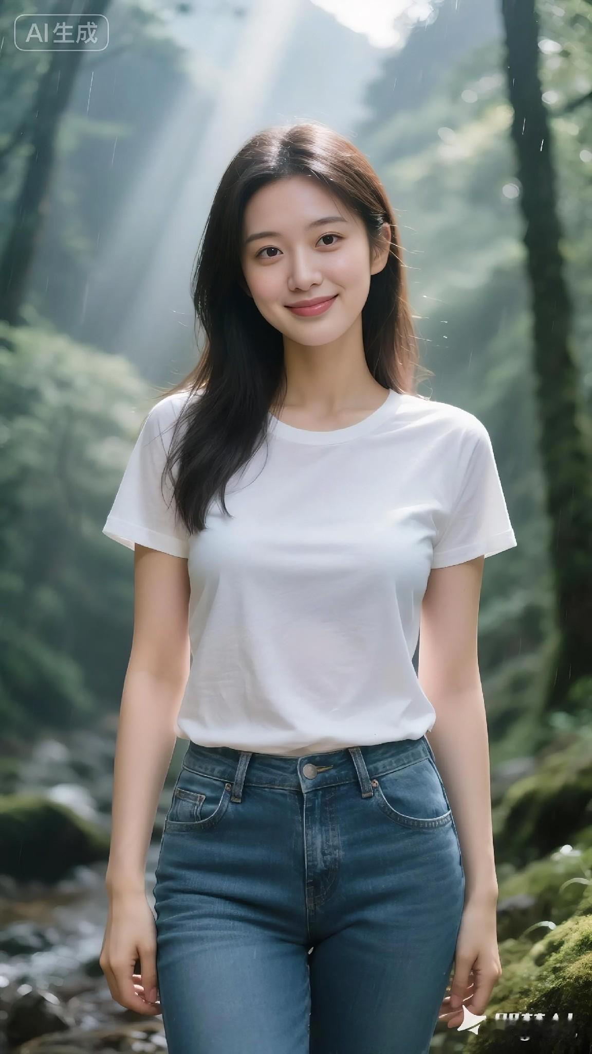 林间小雨洗尘烟，

白衫一笑心放宽。

少熬夜，少心烦，

多走几步身体安。
