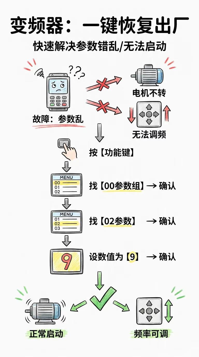变频器参数调乱了别慌，千万别瞎乱改！变频器参数调乱了别慌，也别瞎乱改！教你新手也