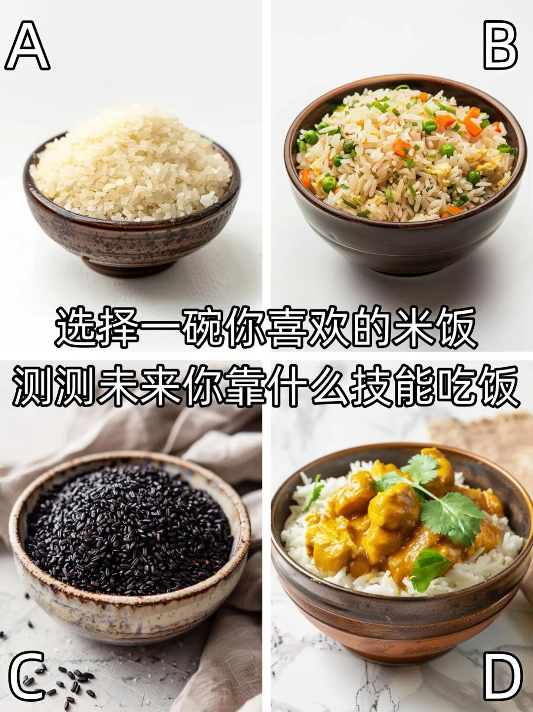 测试传闻十分可靠，凭借直觉选择一碗米饭，来预测你未来可能依靠的技能。
不过，真正