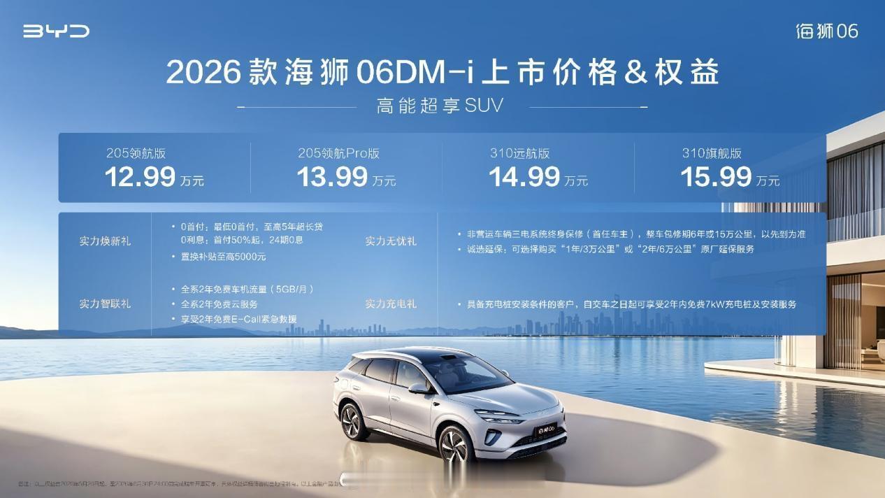 比亚迪海洋网2026款海狮06DM-i正式上市，指导价12.99-15.99万元