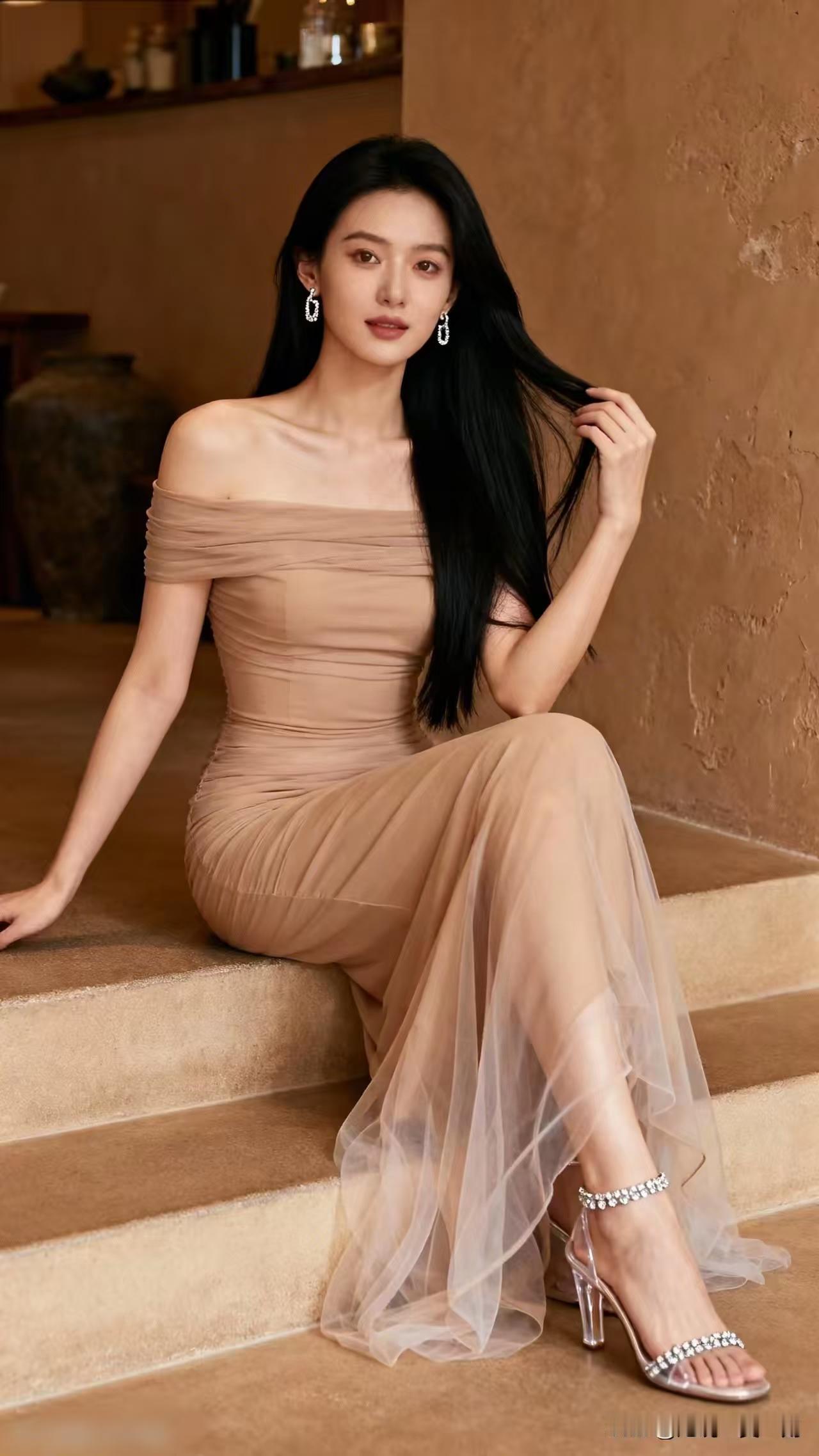 复古美女
米色长裙曳韵长，
珍珠耳环映容光。
复古优雅风姿现，
尽显高贵韵味藏。