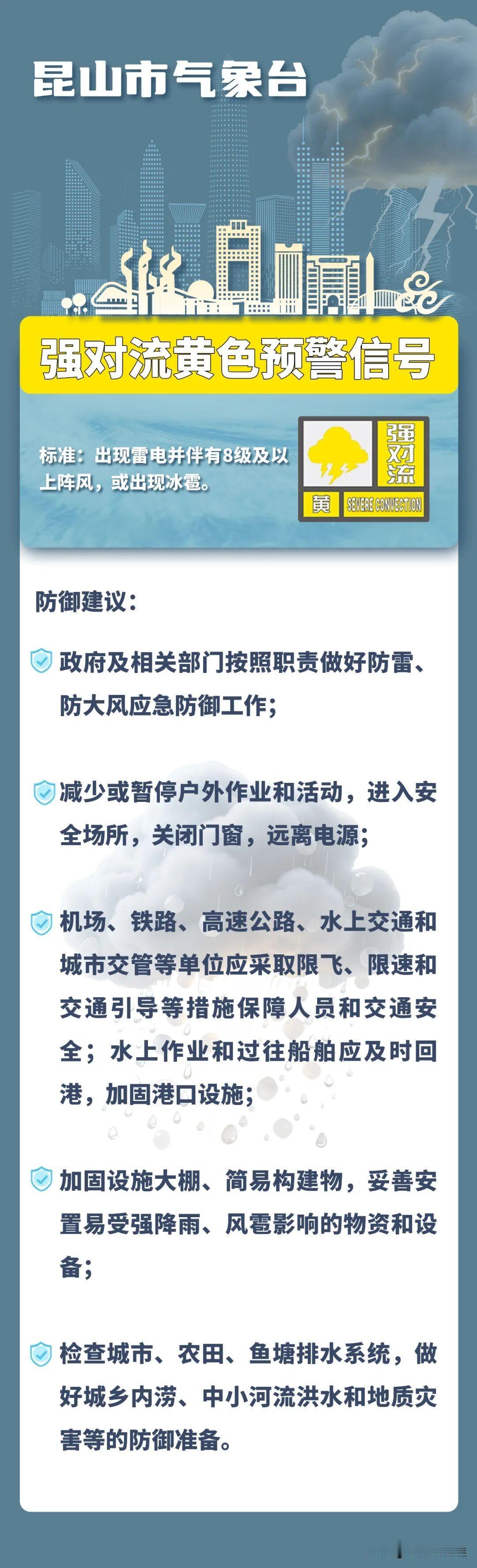 昆山的朋友们注意啦！强对流黄色预警来了

就在今天（8月5日）上午9点28分，昆