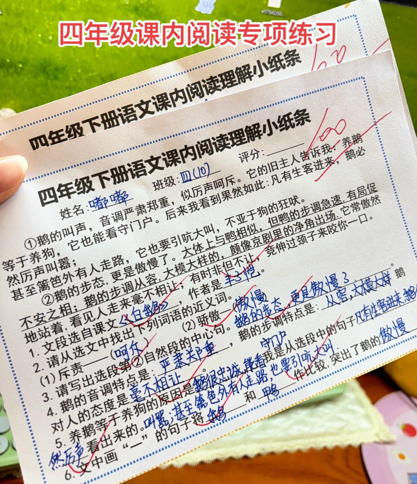 语文课内阅读理解小纸条，每天练习一张，阅读不丢分
