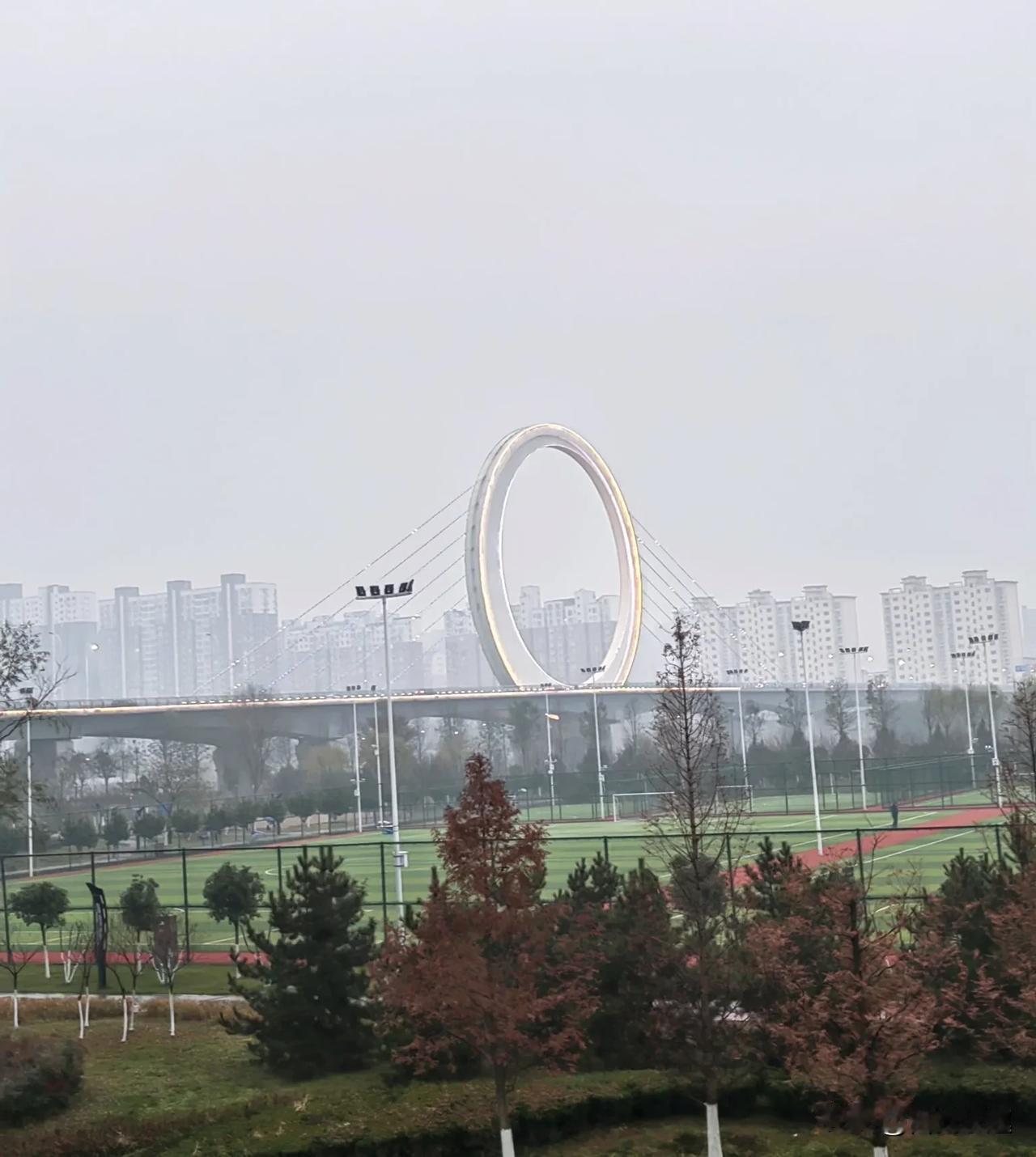 雨🌧天清晨，宝鸡渭河团结运动公园附近的朦胧景色！