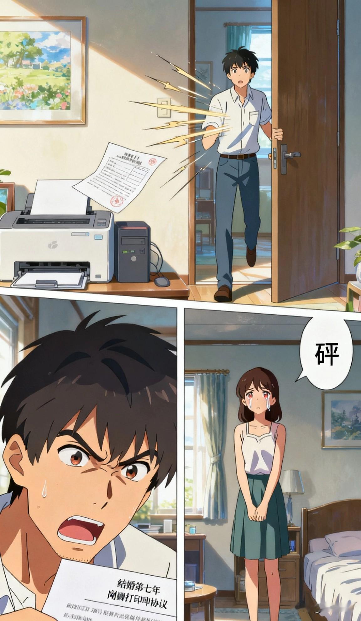 结婚第七年，我们吵得最凶那次，我冲动地打印了离婚协议，摔门而出。
晚上回家，发现