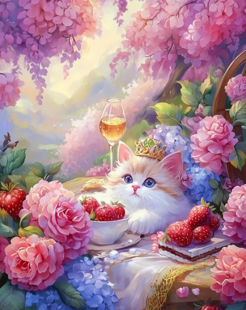 春天花海城堡里的萌宠猫咪公主浪漫野餐～🏰🍓🎂🍹🌺🌸🌷 ​​​