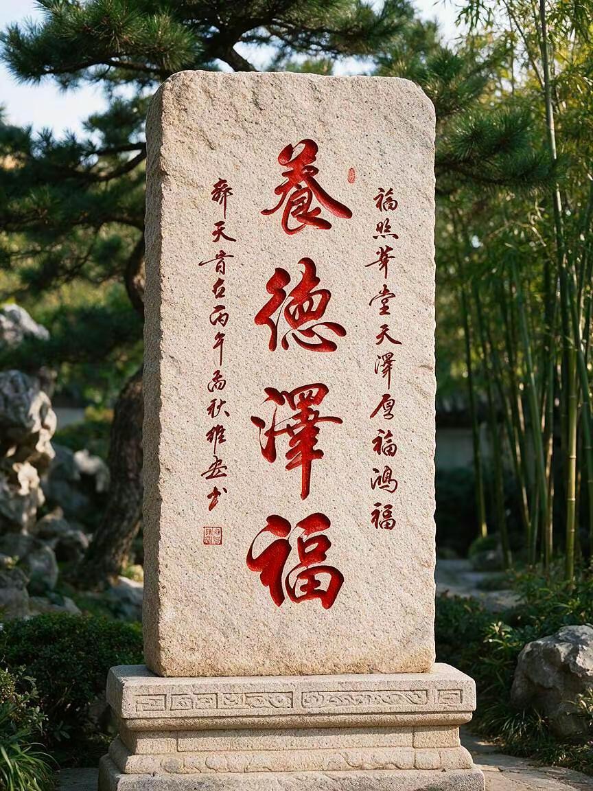维安原创书法作品展示。AI书法红文石雕景