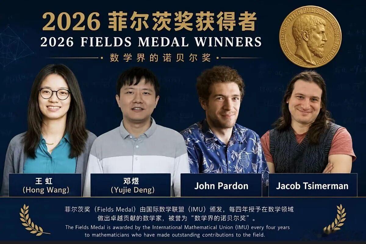2026年菲尔兹奖官网前端代码里泄漏了原定7月23日公布的获奖名单，有4个人，其