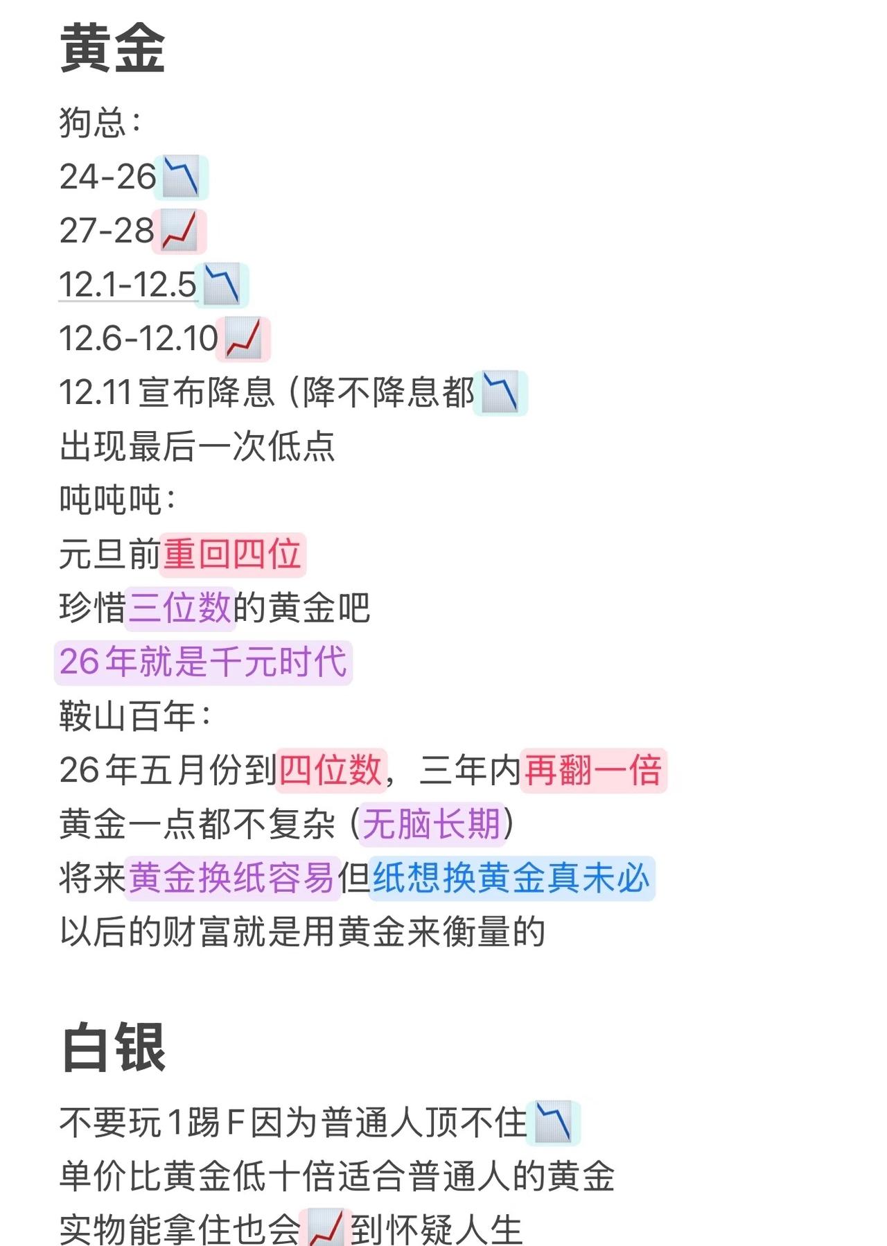 圈子里对黄金的节奏和长期走法讨论挺热，整理了几个实战参考点：
 
短期看12月节