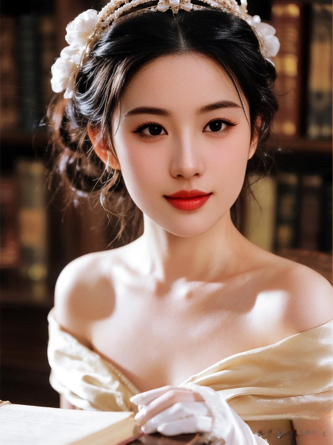 优雅书香，红唇轻启，穿越时光的美丽。一副民国贵女的装扮，更是尤为吸睛。贵气女人味