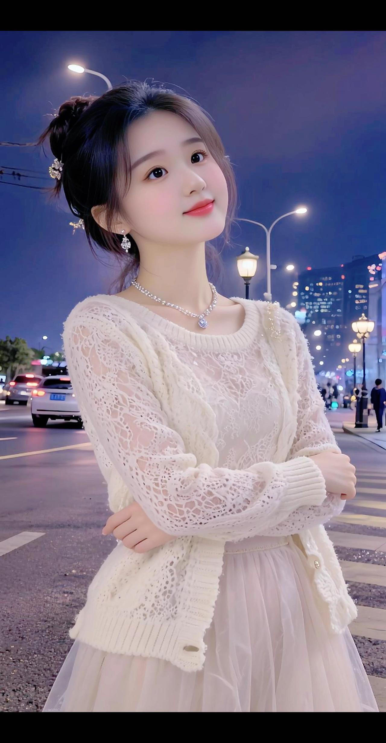 气质美女夜街拍摄 最美小姐姐