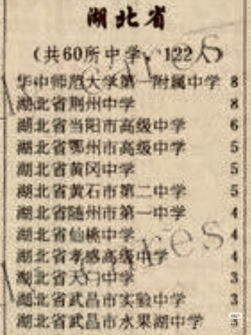 看到三十年前清华大学在湖北录取学生各高中排名:有的高中一直很稳，有的比如荆州中学