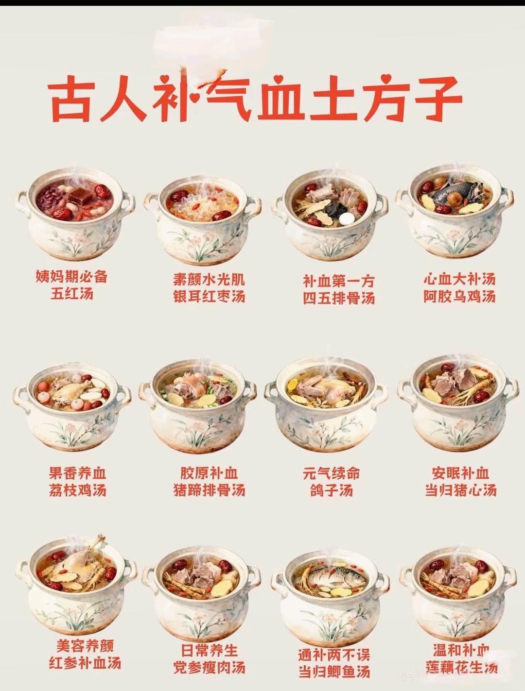 食疗小妙招 日常养生汤 每天学点中医知识 补气血汤 适合女性喝的补气血汤