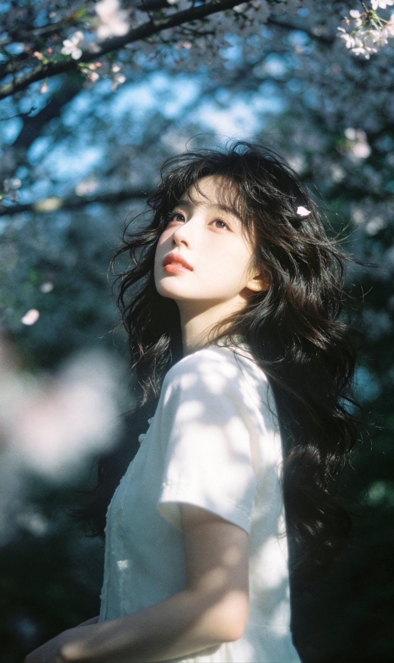 樱花树下，少女凝望，春意盎然美女的美丽瞬间分享 樱花少女照 网络美少女穿搭分享 