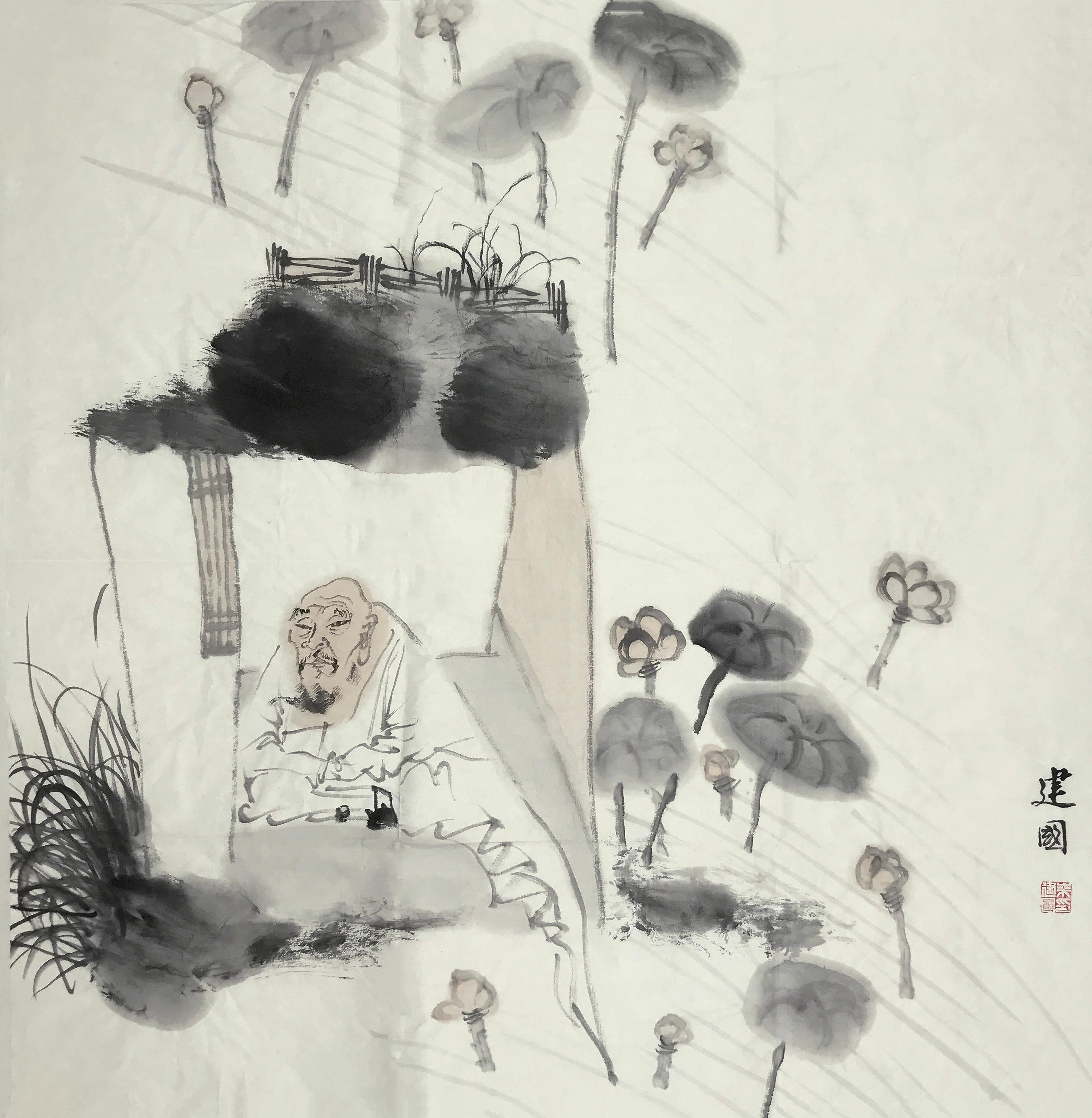 【墨分五色】虚实相生的写意之美从技法上看，这幅画是水墨运用的典范。画家巧妙地运用