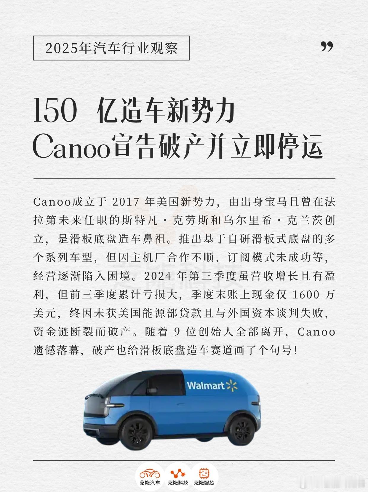 150 亿造车新势力Canoo破产并停运！Canoo成立于 2017 年美国新势