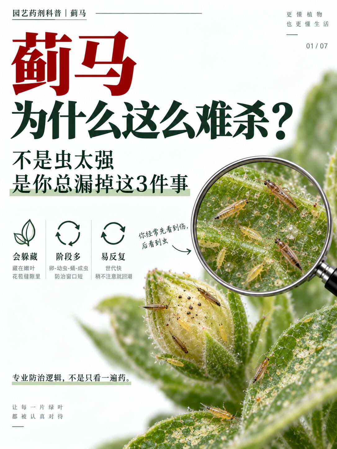 蓟马为什么这么难杀？是你总漏掉这3件事很多花友觉得蓟马难杀，是因为药不够猛。 但