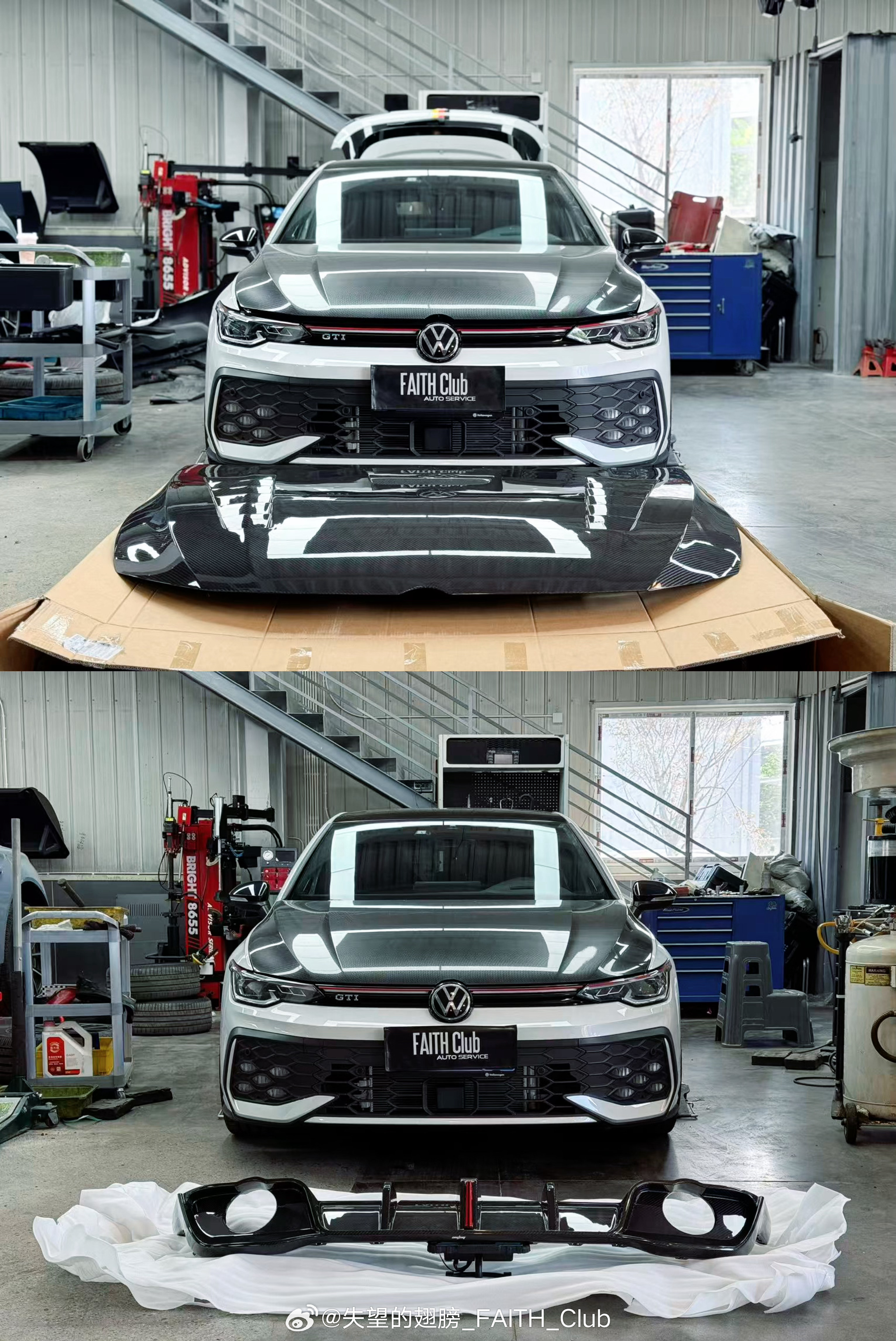 高尔夫8代GTI：BCTXE碳纤维件，碳纤维机盖+尾唇，做工好不好看背面，严丝合